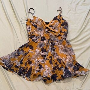 Trixxi Mustard Floral Romper with Navy and Blush Print
